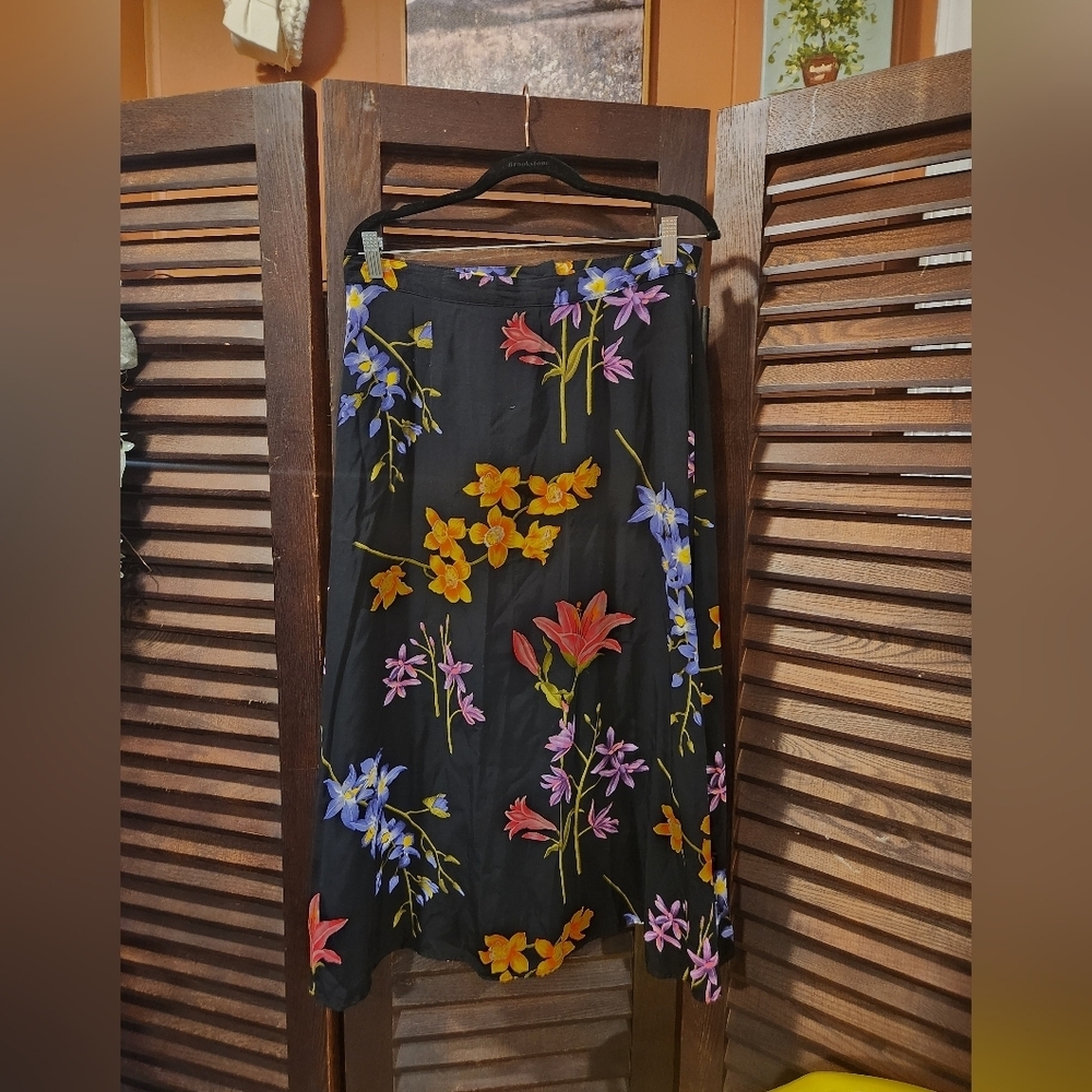 Norton McNaughton Black Skirt with Vibrant Floral Pattern